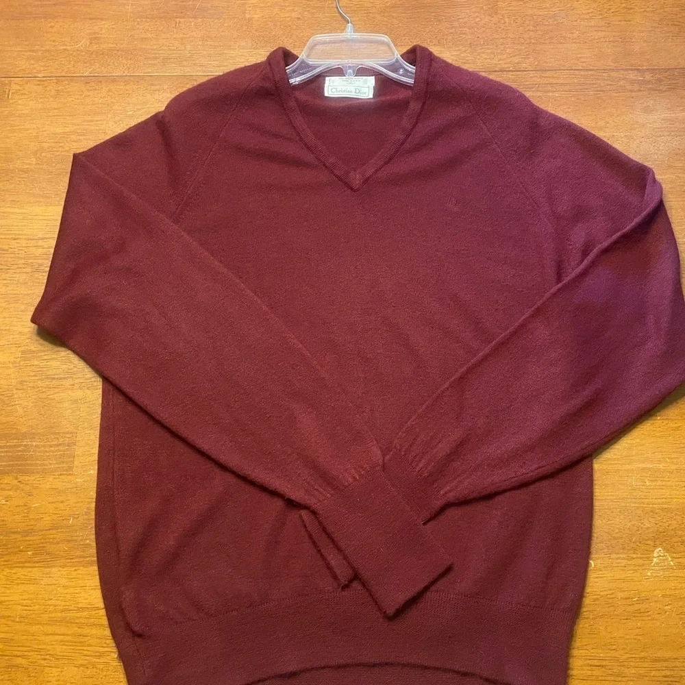 VTG Christian Dior Men's V-Neck Sweater in Ox Blood